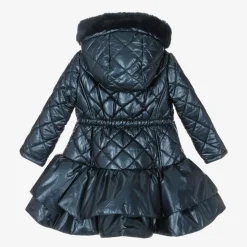 Caramelo Kids Girls Navy Blue Quilted Hooded Coat Clearance