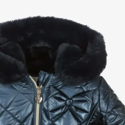 Caramelo Kids Girls Navy Blue Quilted Hooded Coat Clearance