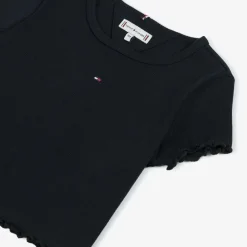 Tommy Hilfiger Girls Navy Blue Ribbed Cotton T-Shirt Clearance