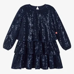 Billieblush Girls Navy Blue Sequin Flounced Dress Clearance