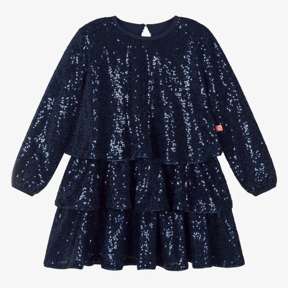 Billieblush Girls Navy Blue Sequin Flounced Dress Clearance