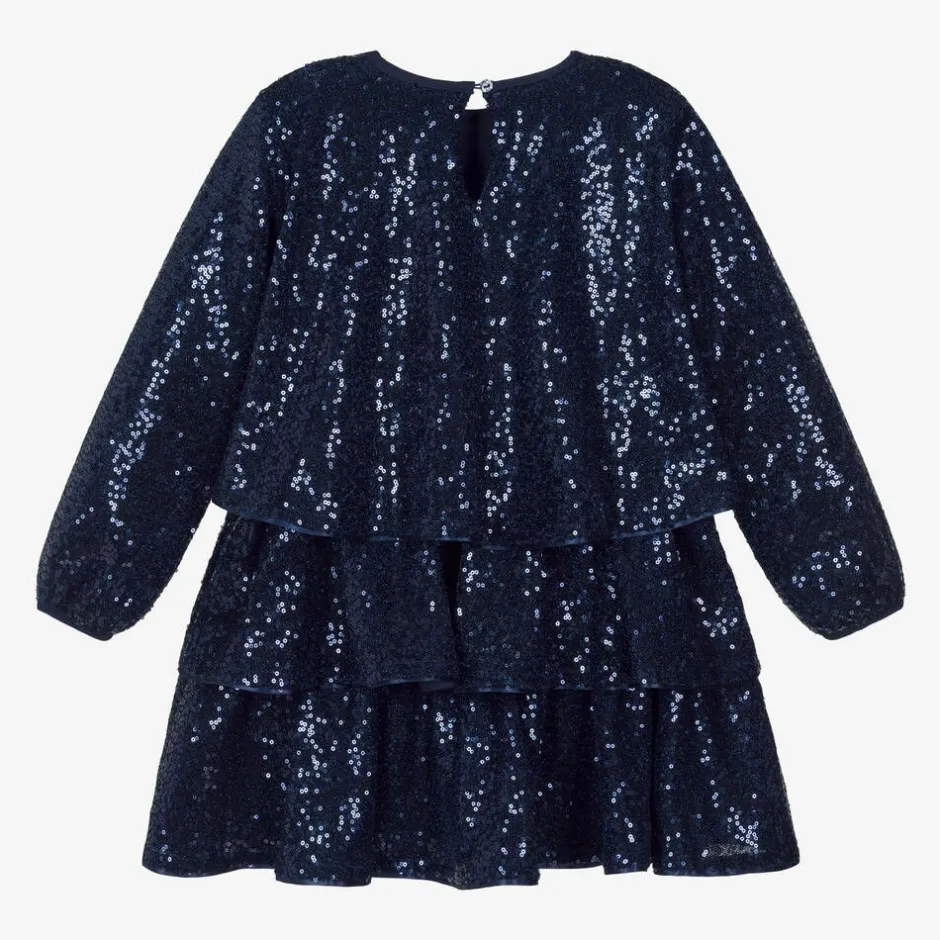 Billieblush Girls Navy Blue Sequin Flounced Dress Clearance