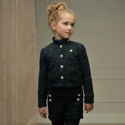 Le Chic Girls Navy Blue Sequinned Shorts