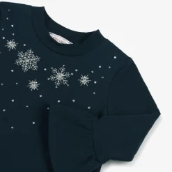 Monnalisa Girls Navy Blue Snowflake Cotton Dress Best