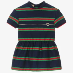 Gucci Girls Navy Blue Striped Web Polo Dress Online