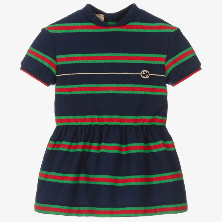 Gucci Girls Navy Blue Striped Web Polo Dress Online