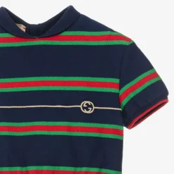 Gucci Girls Navy Blue Striped Web Polo Dress Online