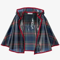 Dolce amp; Gabbana Girls Navy Blue Tartan Rain Cape