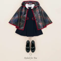 Dolce amp; Gabbana Girls Navy Blue Tartan Rain Cape