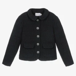 EIRENE Girls Navy Blue Tweed Blazer