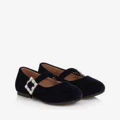 Age of Innocence Girls Navy Blue Velvet Shoes