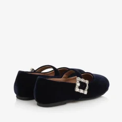 Age of Innocence Girls Navy Blue Velvet Shoes