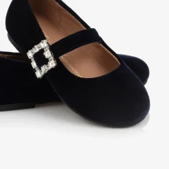 Age of Innocence Girls Navy Blue Velvet Shoes