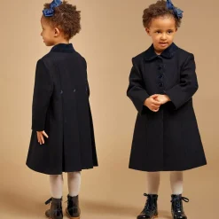 Ancar Girls Navy Blue Wool & Velvet Coat Outlet