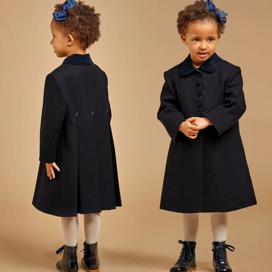 Ancar Girls Navy Blue Wool & Velvet Coat Outlet
