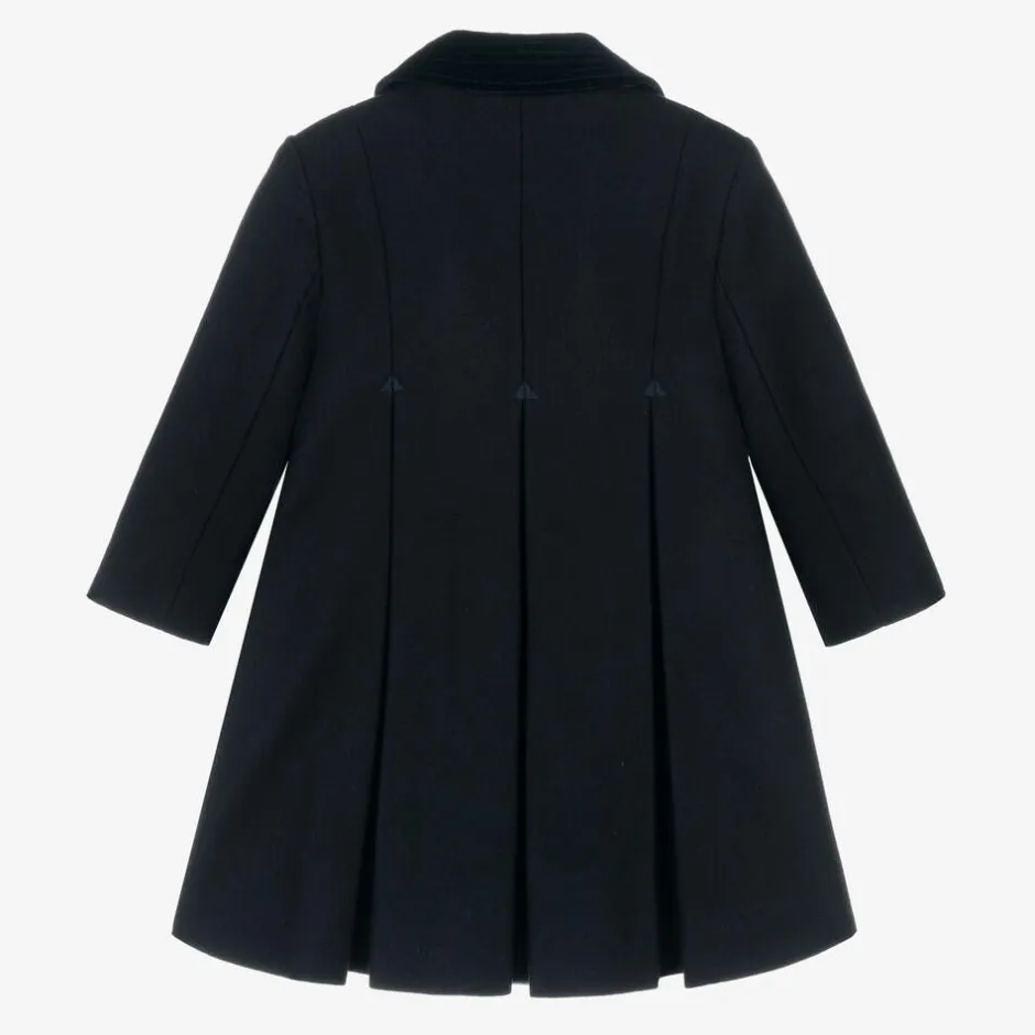 Ancar Girls Navy Blue Wool & Velvet Coat Outlet