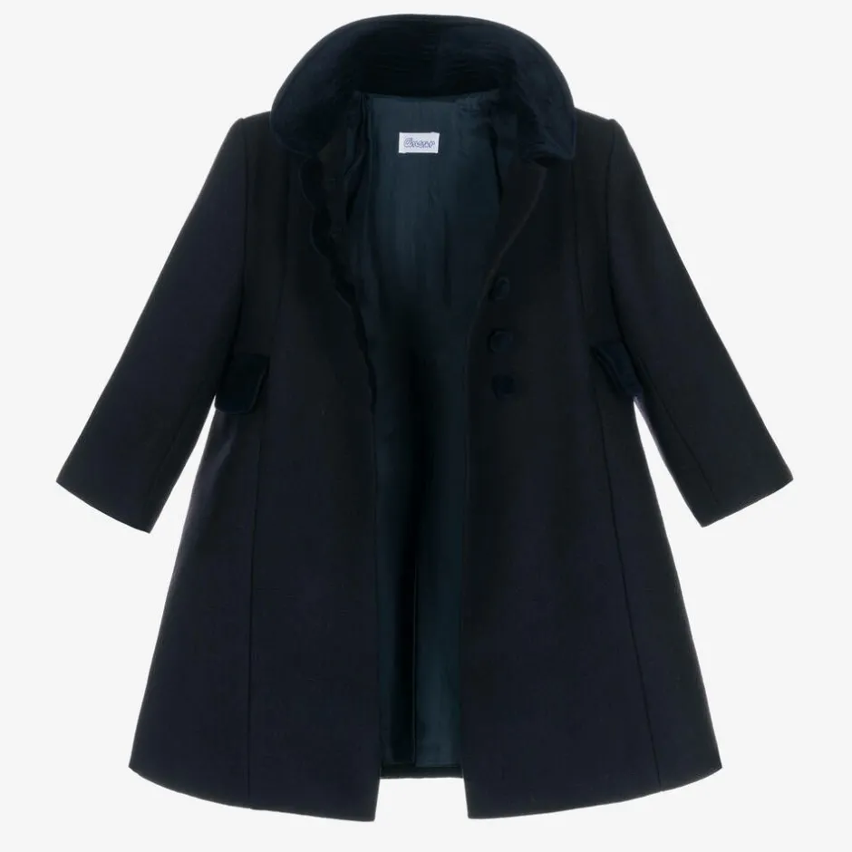 Ancar Girls Navy Blue Wool & Velvet Coat Outlet