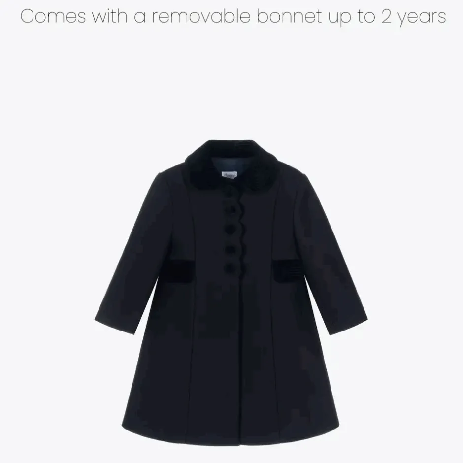 Ancar Girls Navy Blue Wool & Velvet Coat Outlet