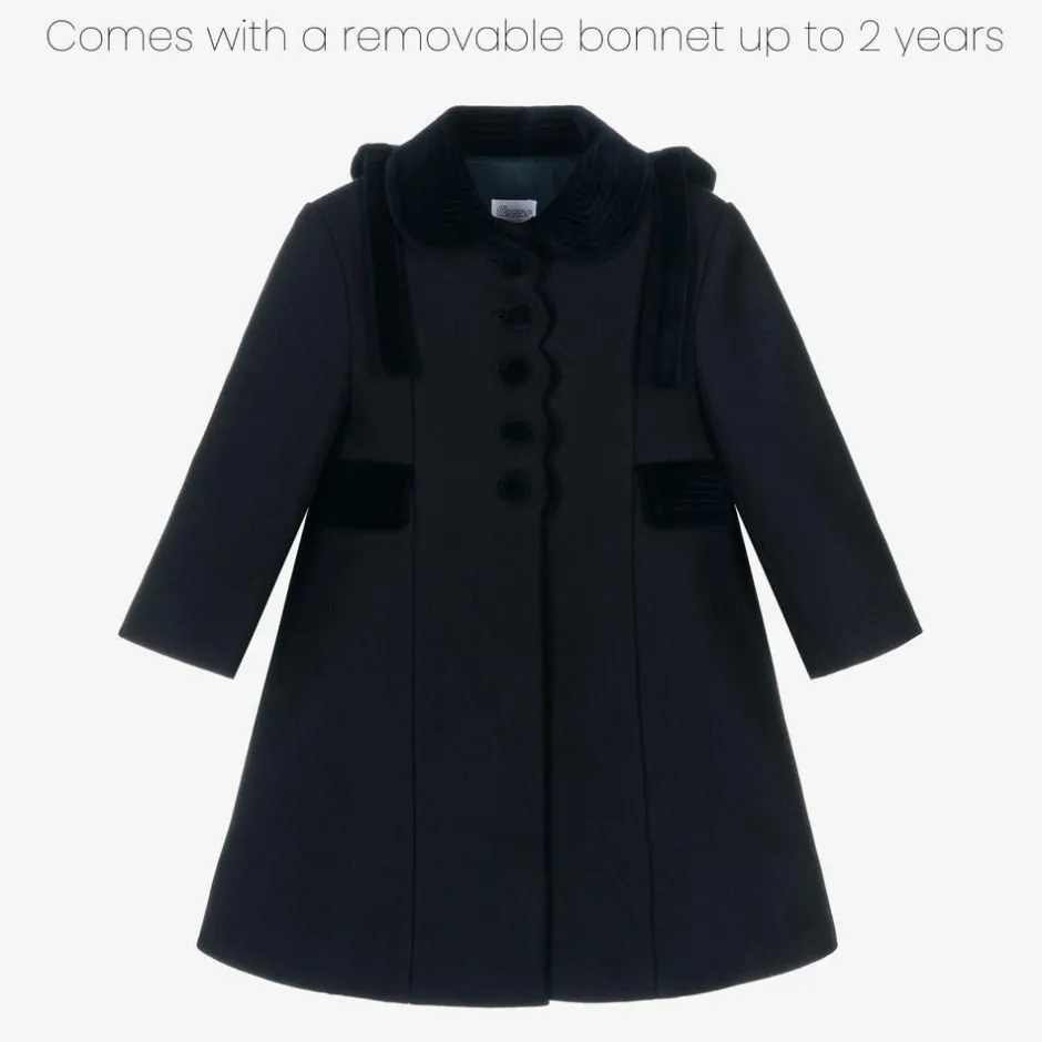 Ancar Girls Navy Blue Wool & Velvet Coat Outlet