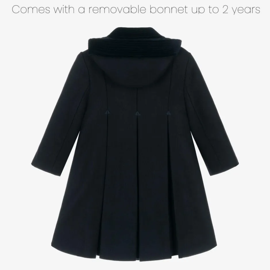 Ancar Girls Navy Blue Wool & Velvet Coat Outlet