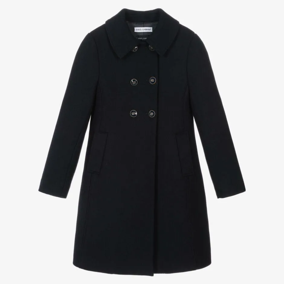 Dolce amp; Gabbana Girls Navy Blue Wool Coat Sale