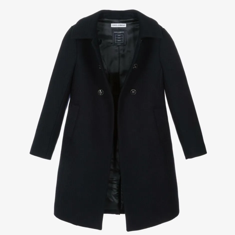 Dolce amp; Gabbana Girls Navy Blue Wool Coat Sale
