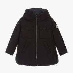 Moncler Enfant Girls Navy Blue Wool Coat Discount