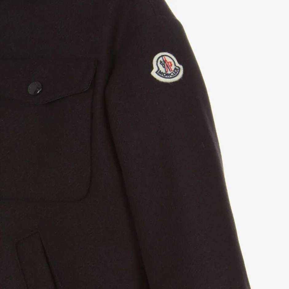 Moncler Enfant Girls Navy Blue Wool Coat Discount
