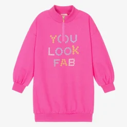 Billieblush Girls Neon Pink Cotton Sweatshirt Dress