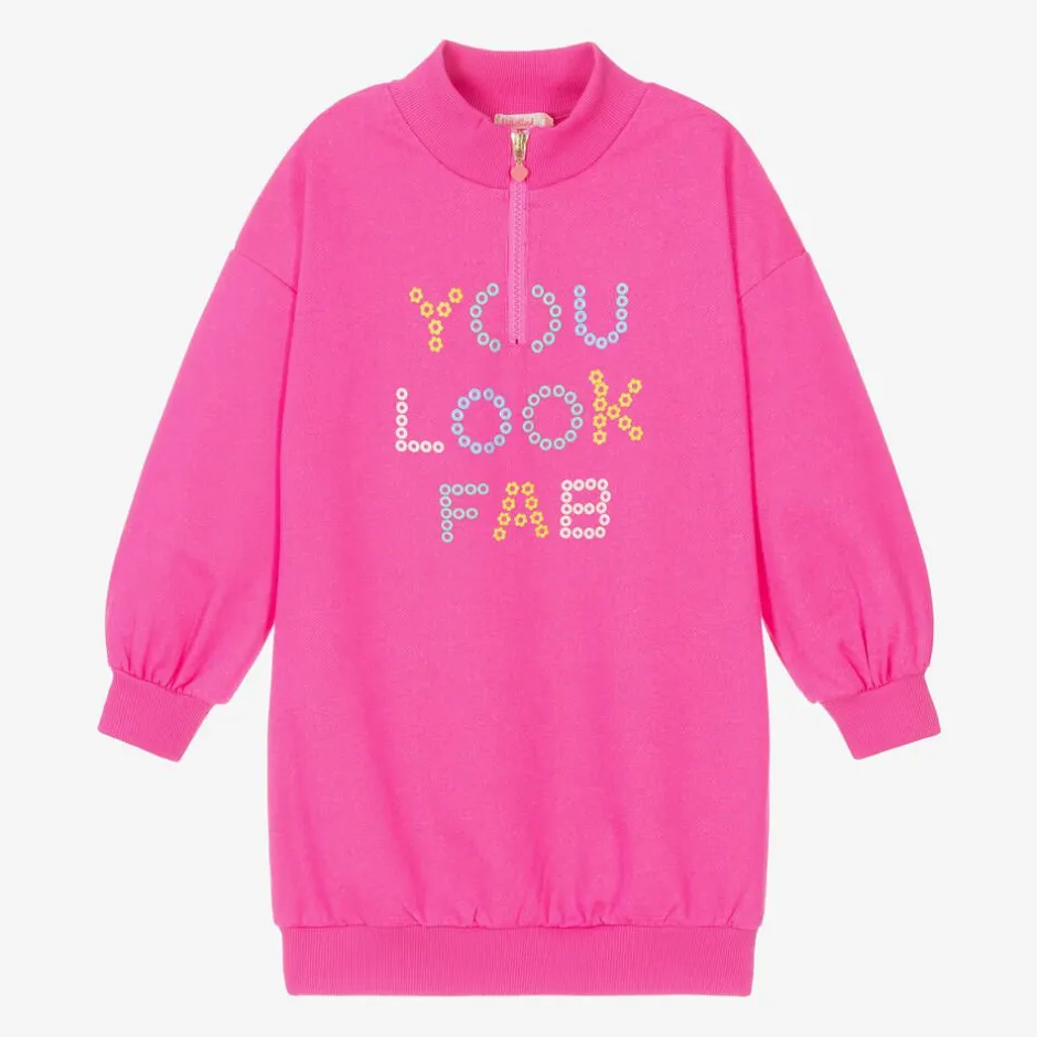 Billieblush Girls Neon Pink Cotton Sweatshirt Dress