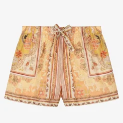Zimmermann Girls Orange Patterned Cotton Shorts mustardmulti Clearance