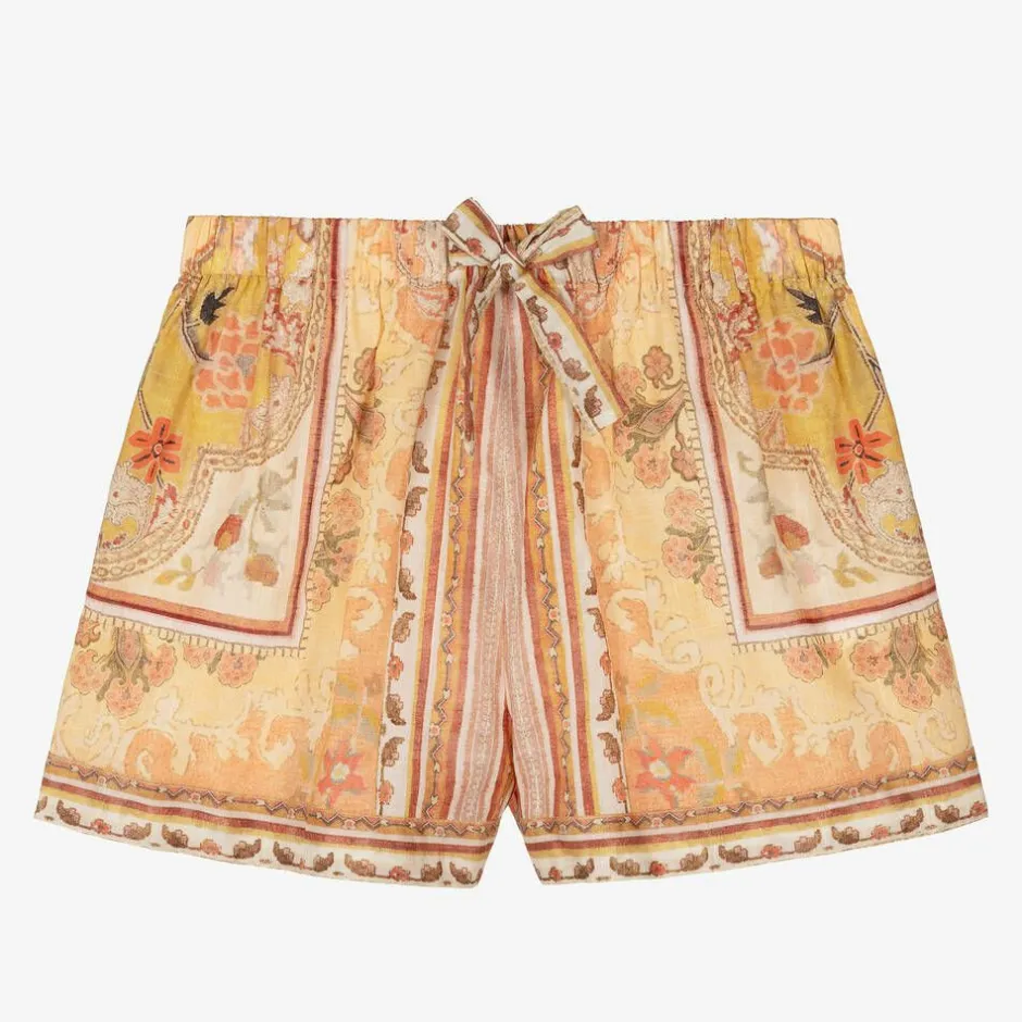 Zimmermann Girls Orange Patterned Cotton Shorts mustardmulti Clearance