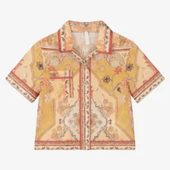 Zimmermann Girls Orange Patterned Cotton Shirt Online
