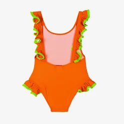 Selini Action Girls Orange Ruffle & Green Pom-Pom Swimsuit Hot