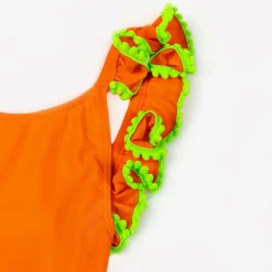 Selini Action Girls Orange Ruffle & Green Pom-Pom Swimsuit Hot