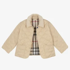 Burberry Girls Pale Beige Quilted Jacket PaleStone Clearance