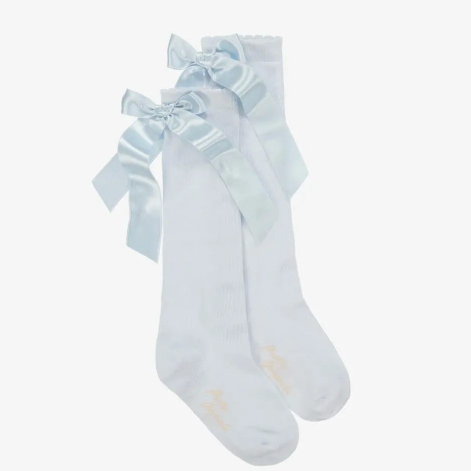 Pretty Originals Girls Pale Blue Cotton Bow Socks Outlet