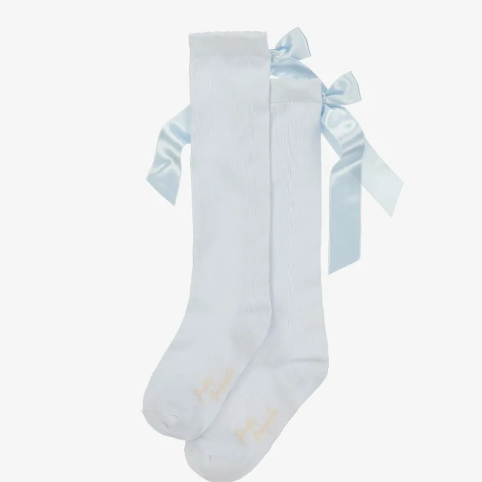 Pretty Originals Girls Pale Blue Cotton Bow Socks Outlet