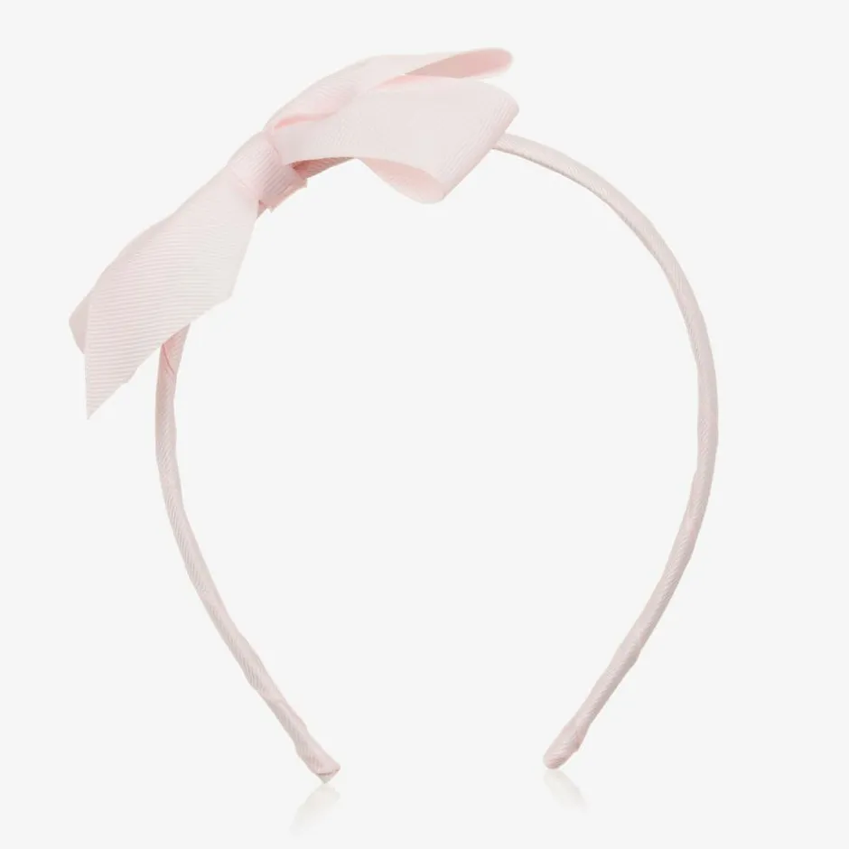 Peach Ribbons Girls Pale Pink Bow Hairband