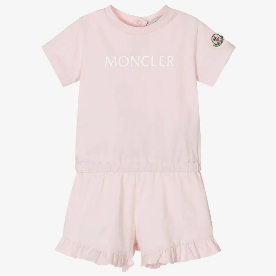 Moncler Enfant Girls Pale Pink Cotton Playsuit Online