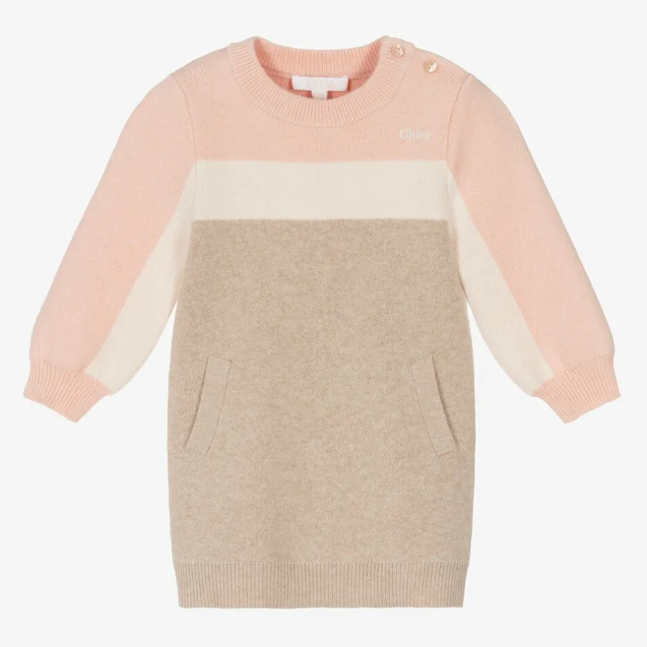 Chloé Girls Pink & Beige Cotton Sweater Dress Best