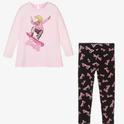 Monnalisa Girls Pink & Black Barbie Leggings Set Clearance