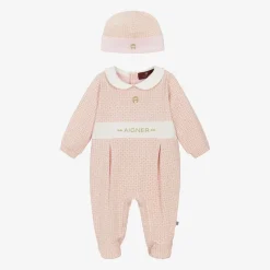 AIGNER Girls Pink & Gold Cotton Babysuit Set Clearance