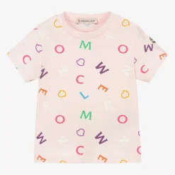 Moncler Enfant Girls Pink & Multi Logo T-Shirt Clearance