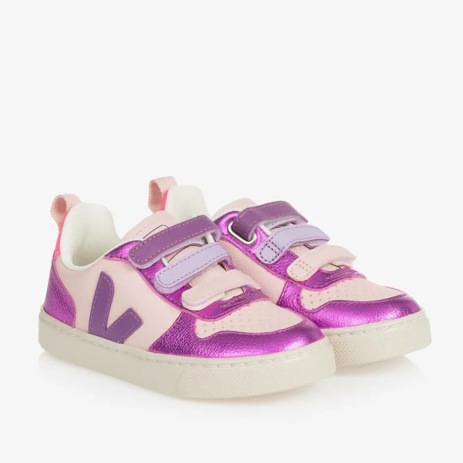 VEJA Girls Pink & Purple V-10 Leather Trainers Discount