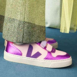 VEJA Girls Pink & Purple V-10 Leather Trainers Discount