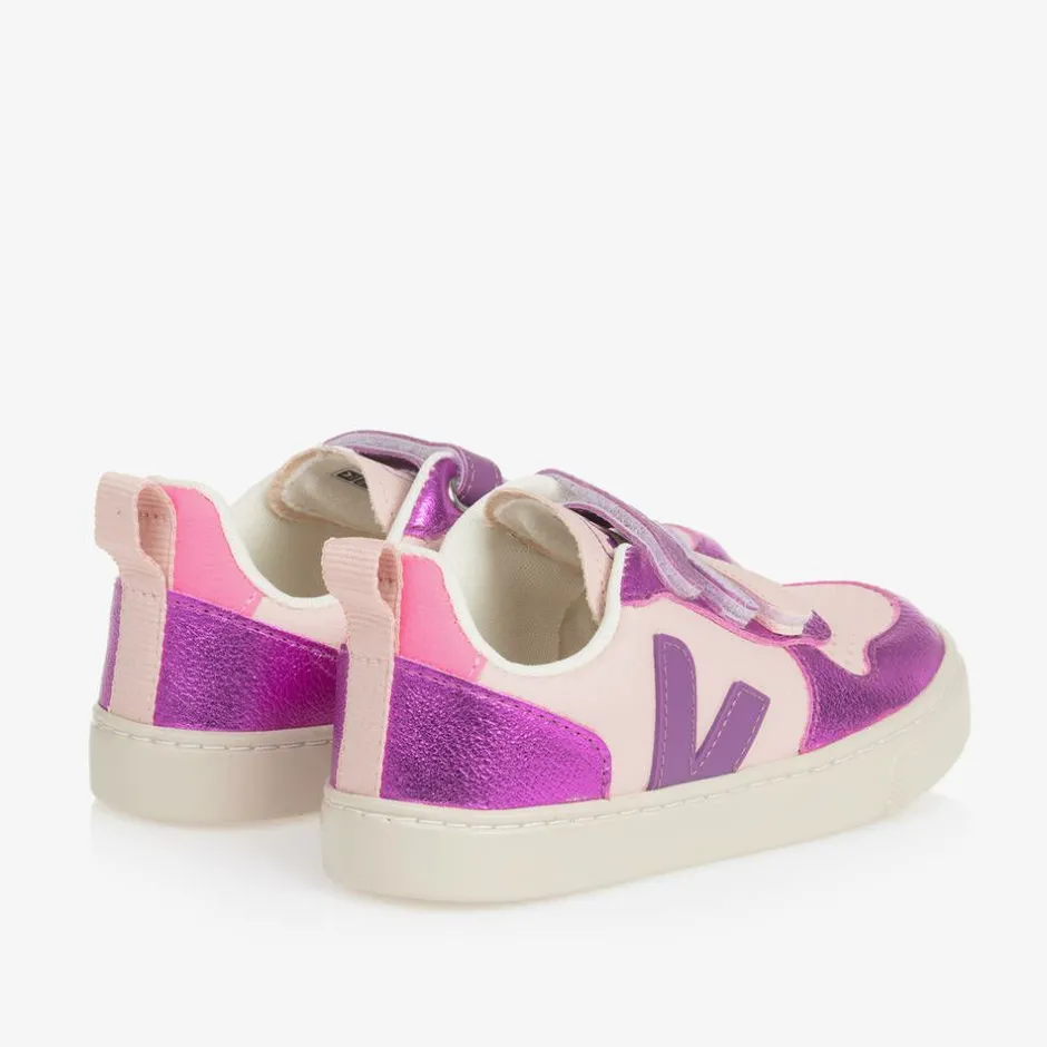 VEJA Girls Pink & Purple V-10 Leather Trainers Discount