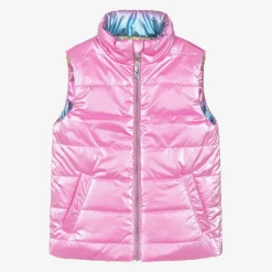 Hatley Girls Pink & Rainbow Reversible Gilet New