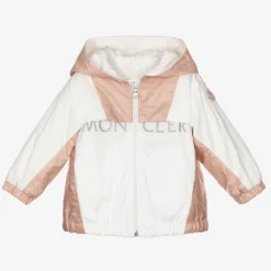 Moncler Enfant Girls Pink & White Logo Jacket Discount