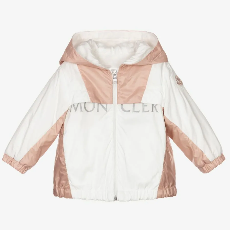 Moncler Enfant Girls Pink & White Logo Jacket Discount